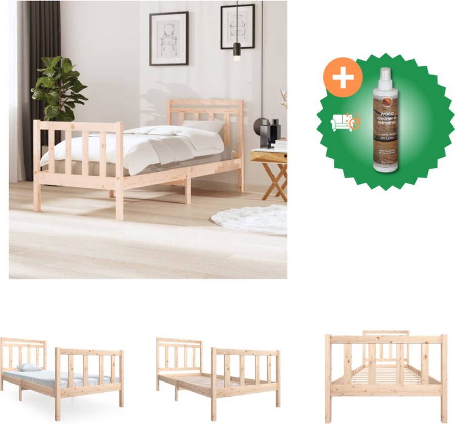 VidaXL Houten Bedframe Massief Grenenhout 195.5 x 95.5 x 31 cm Tijdloos Ontwerp Bed Inclusief Houtreiniger en verfrisser