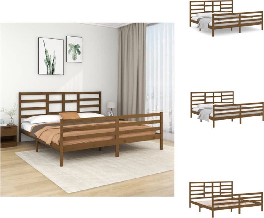VidaXL Bedframe Bedframes Bed Bedbodem Bedframe massief hout honingbruin 200x200 cm - Foto 2