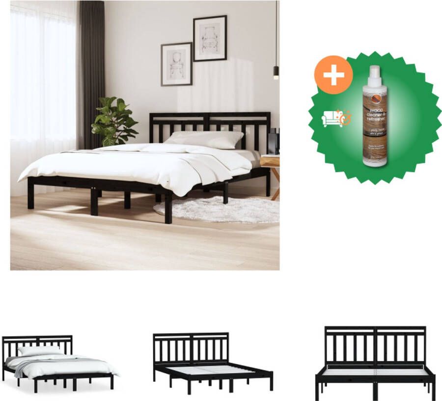 VidaXL Bedframe Grenenhouten King Size Zwart 205.5 x 156 x 100 cm Bed Inclusief Houtreiniger en verfrisser