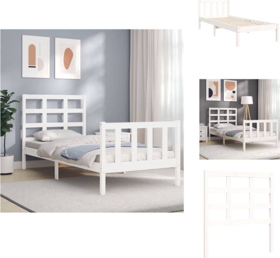 VidaXL Bedframe Bedframes Bed Eenpersoonsbed Bedframe zonder matras massief grenenhout wit 90x190 cm - Foto 2