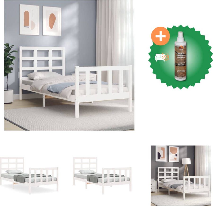 VidaXL Bedframe Massief Grenenhout Wit 195.5 x 95.5 x 100 cm Functioneel hoofd- en voeteneinde Bed Inclusief Houtreiniger en verfrisser - Foto 3