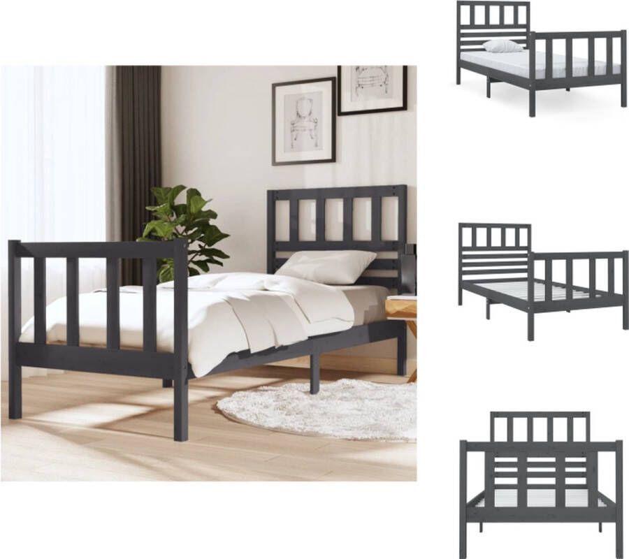 vidaXL Bedframe Grey 75 x 190 cm Solid Pine Wood Bed