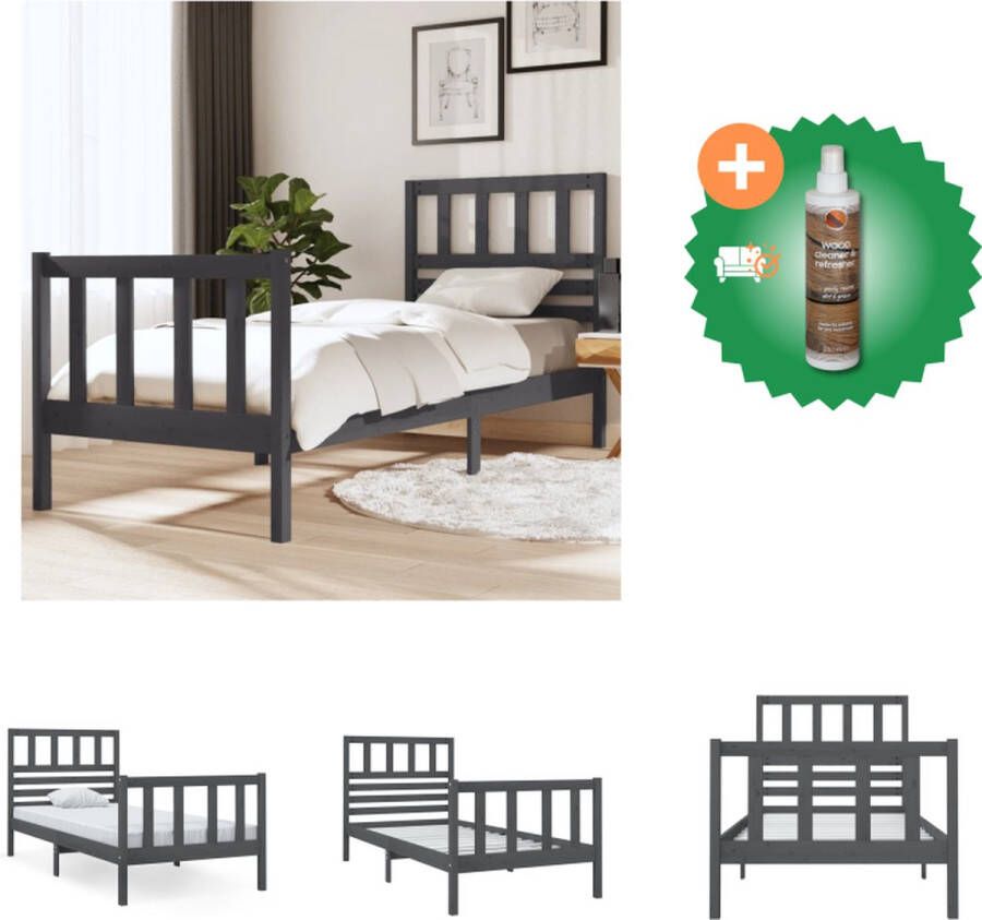 VidaXL Bedframe massief hout grijs 75x190 cm 2FT6 small single Bed Inclusief Houtreiniger en verfrisser