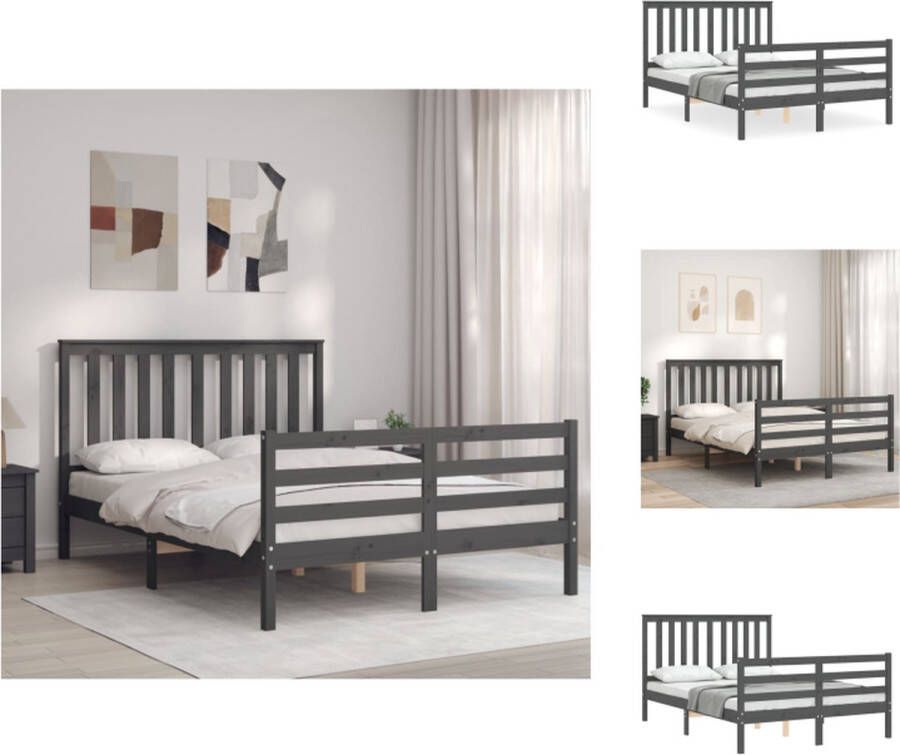 VidaXL Bedframe Grey Solid Pine 205.5 x 145.5 x 101 cm Functional head and footboard Bed