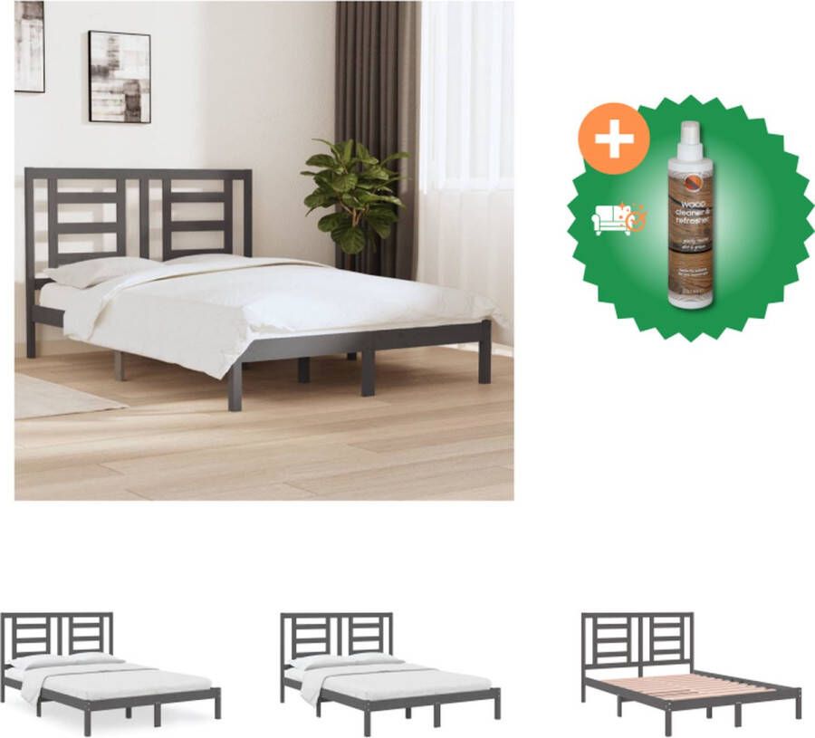 VidaXL Bedframe Grijs 205.5 x 155.5 x 31 cm Massief grenenhout Bed Inclusief Houtreiniger en verfrisser