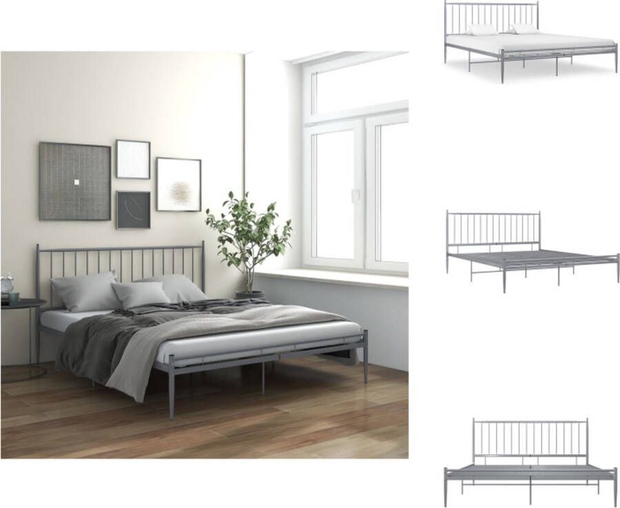 VidaXL Bedframe Bedframes Tweepersoonsbed Tweepersoonsbedden Bedframe metaal grijs 200x200 cm