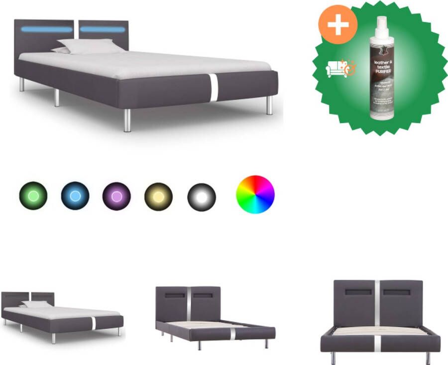 VidaXL Bedframe Grijs 90 x 200 cm Met LED-strip MDF en kunstleer Bed Inclusief Reiniger - Foto 2