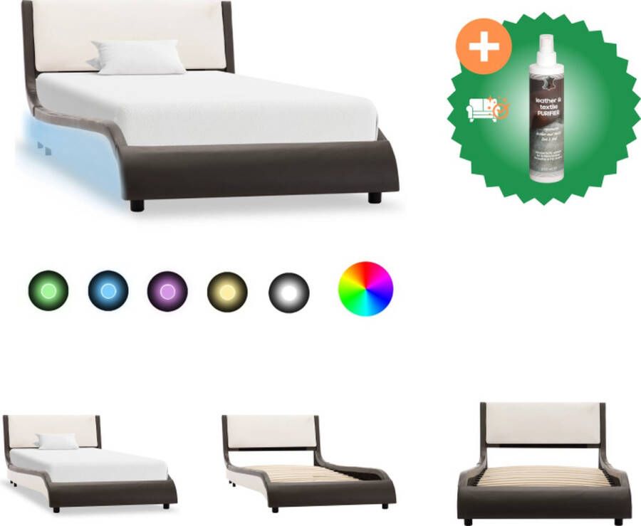 VidaXL Bedframe Grijs en wit 229 x 100 x 68 cm Geschikt voor matras 90 x 200 cm Met LED-strip Inclusief afstandsbediening Gemaakt van ijzer MDF multiplex en polyester Bed Inclusief Reiniger