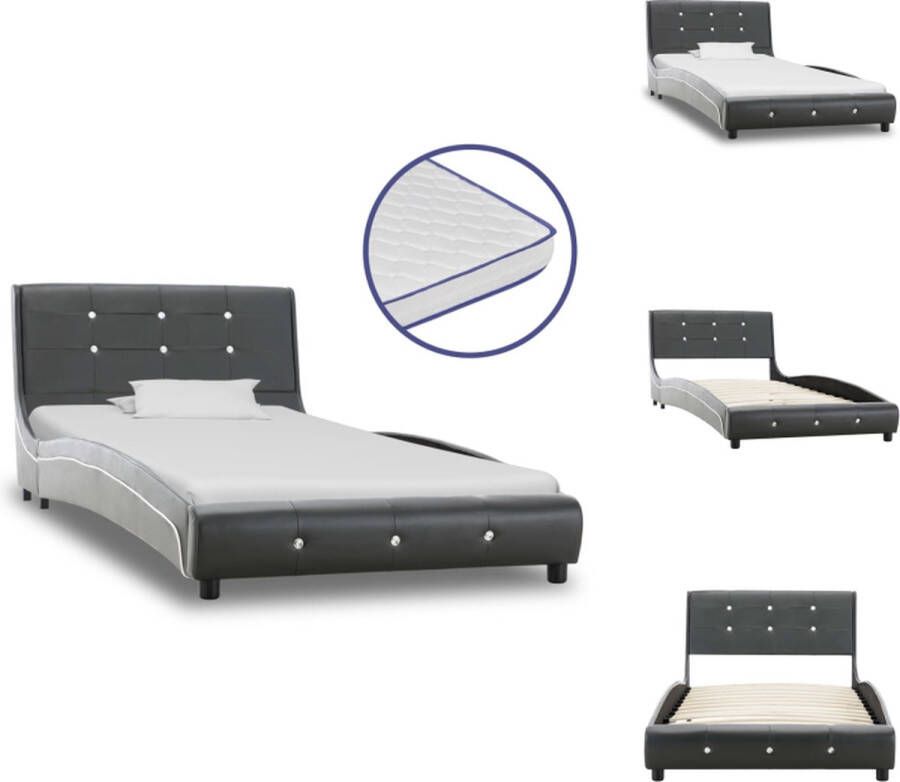 vidaXL Bedframe Grijs Ijzeren frame MDF hoofdeinde Gepoedercoate stalen poten 223 x 95 x 69.5 cm Traagschuim matras 200 x 90 x 17 cm 5 lagen Bed