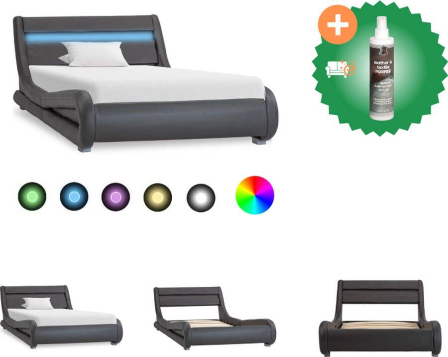 VidaXL Bedframe Grijs kunstleren bekleding 217 x 105 x 60 cm Geschikt voor matras van 90 x 200 cm LED-strip Afstandsbediening Bed Inclusief Reiniger