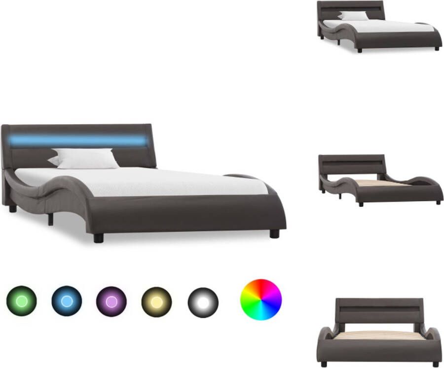 VidaXL Bedframe Grijs Kunstleren bekleding 225 x 100 x 57 cm LED-strip Geschikt voor matras van 90 x 200 cm Bed