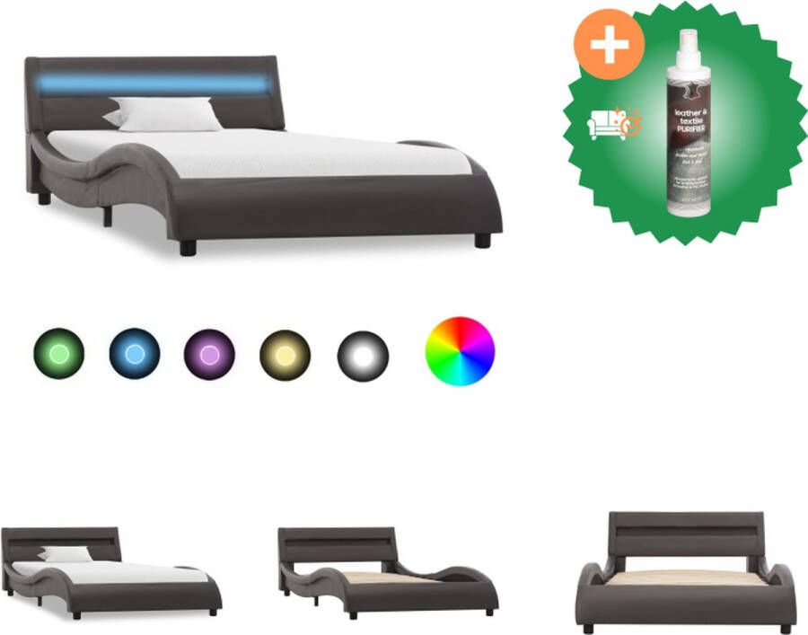VidaXL Bedframe Grijs Kunstleren bekleding 225 x 100 x 57 cm LED-strip Geschikt voor matras van 90 x 200 cm Bed Inclusief Reiniger