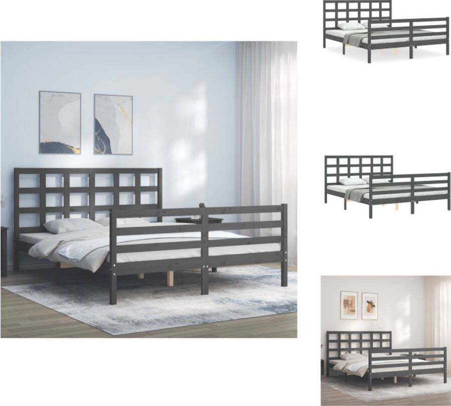 VidaXL Bedframe Grijs Massief Grenenhout 160 x 200 cm Multiplex Lattenbodem Functioneel hoofd- en voeteneinde Bed