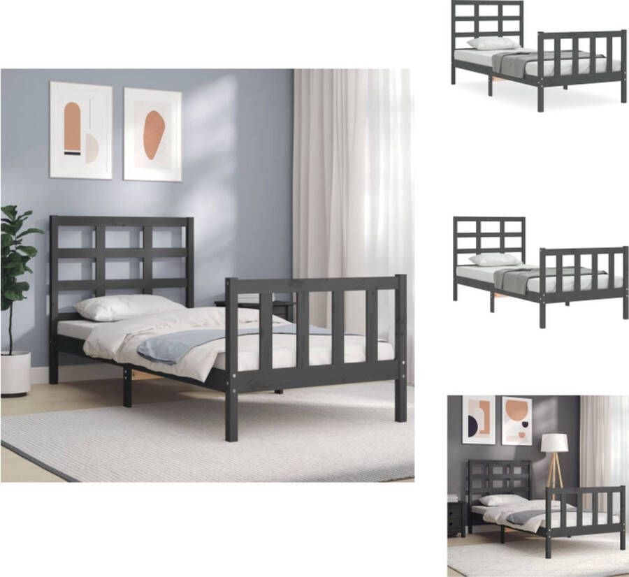 VidaXL Bedframe grijs massief grenenhout 195.5 x 95.5 x 100 cm met multiplex lattenbodem Bed