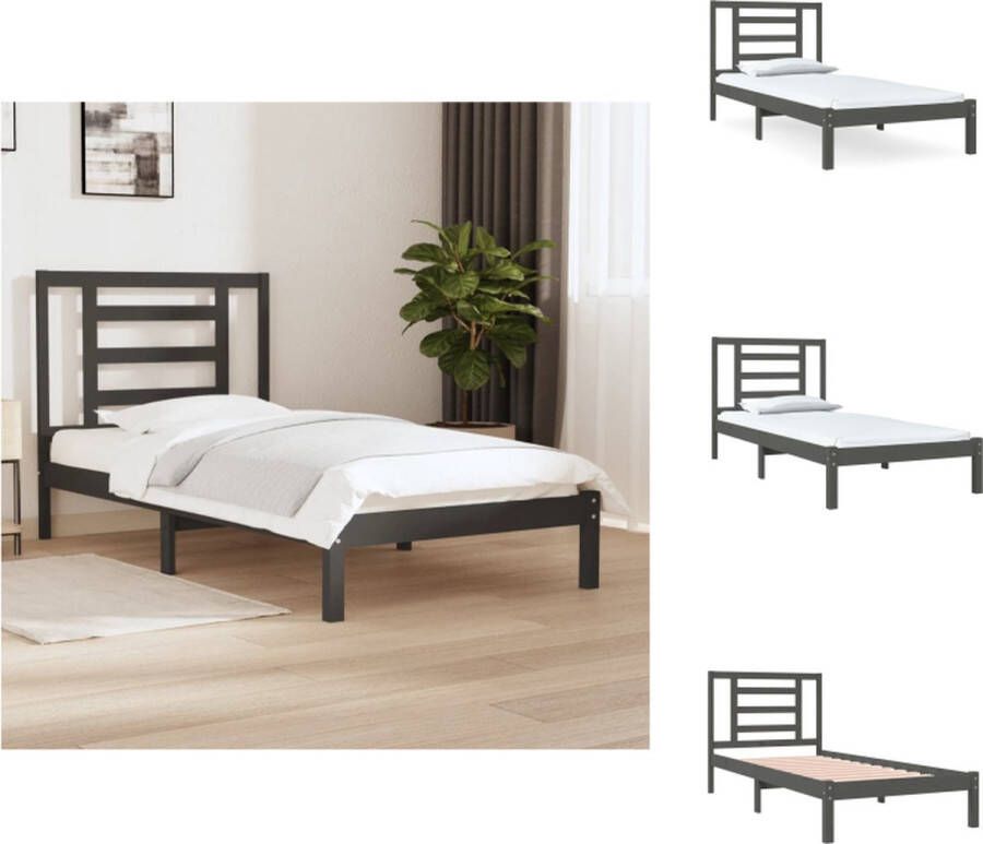 VidaXL Bedframe Grijs Massief Grenenhout 205.5 x 105.5 x 31 cm Comfortabel Hoofdeinde Bed