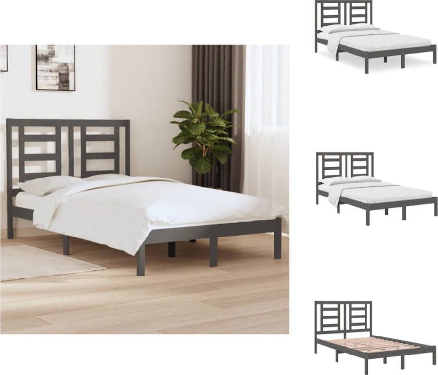 VidaXL Bedframe grijs massief grenenhout 205.5 x 125.5 x 31 cm comfortabel hoofdeinde Bed