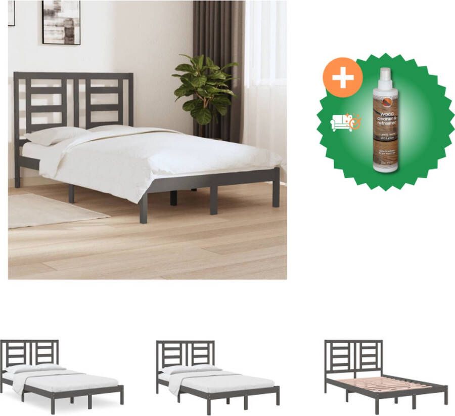 VidaXL Bedframe grijs massief grenenhout 205.5 x 125.5 x 31 cm comfortabel hoofdeinde Bed Inclusief Houtreiniger en verfrisser