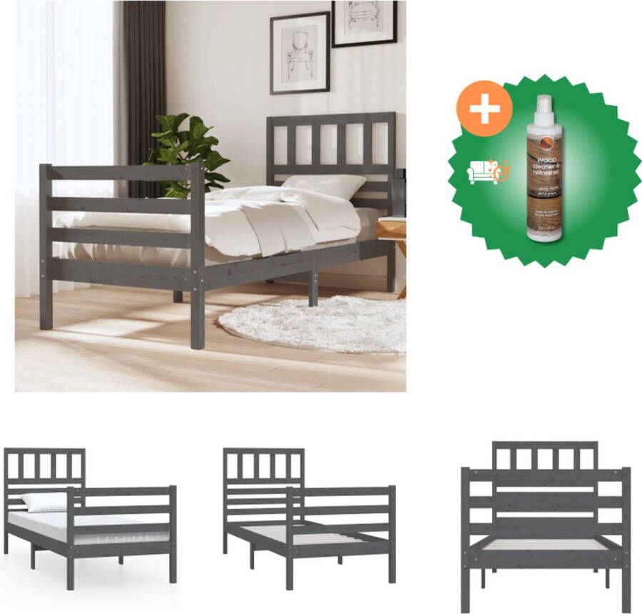 vidaXL Bedframe Grijs Massief Grenenhout 205.5x106x100 cm Geschikt voor 100x200 cm Matras Montage vereist Bed Inclusief Houtreiniger en verfrisser