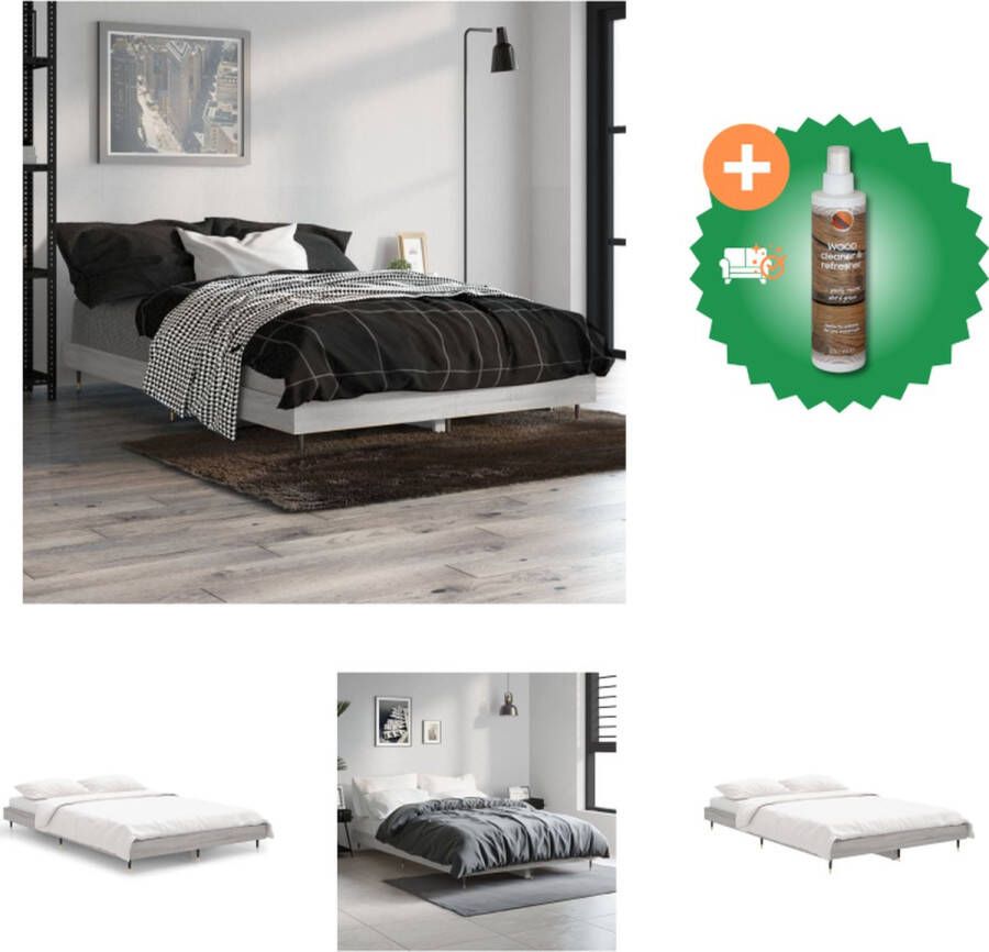VidaXL Bedframe Grijs Sonoma Eiken 193 x 123 x 20 cm Multiplex lattenbodem Bed Inclusief Houtreiniger en verfrisser