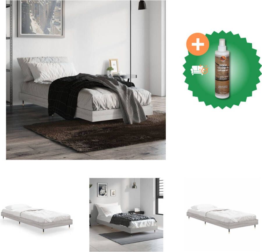 VidaXL Bedframe Duurzaam Bedframe Afmeting- 193 x 78 x 20 cm Kleur- grijs sonoma eiken Materiaal- bewerkt hout metaal Bed Inclusief Houtreiniger en verfrisser