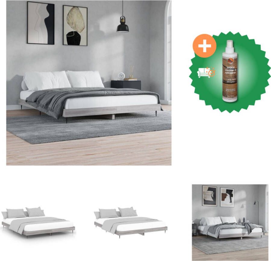 VidaXL Bedframe Grijs Sonoma Eiken 203 x 163 x 20 cm Duurzaam Hout Metalen Poten Multiplex Lattenbodem Matras Apart Verkrijgbaar Bed Inclusief Houtreiniger en verfrisser - Foto 2