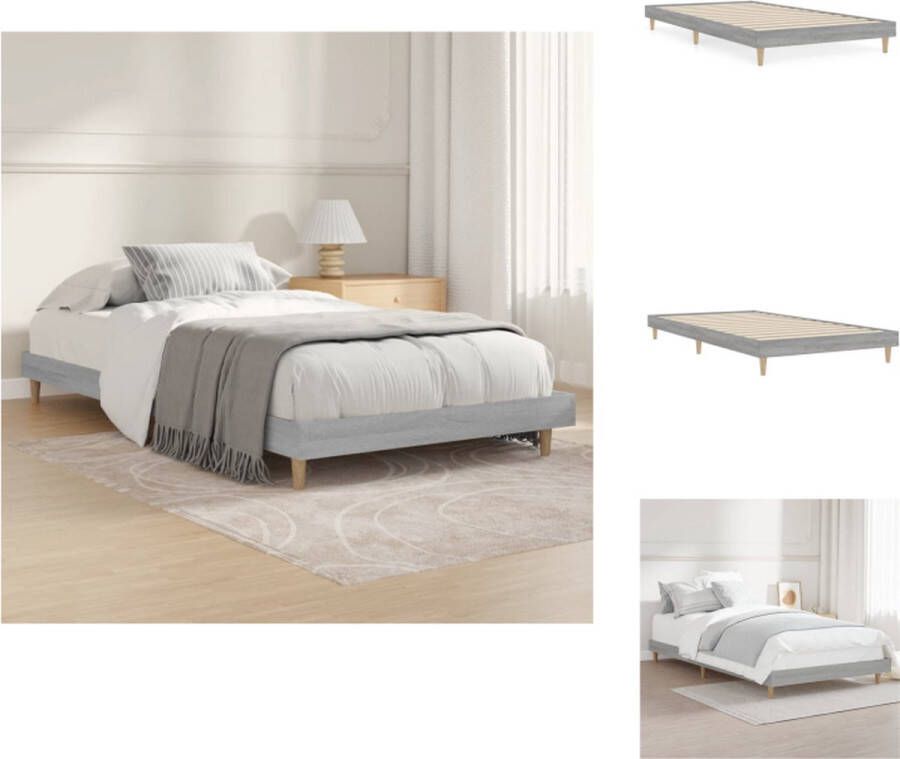 VidaXL Bedframe Grijs Sonoma Eiken Massief Eucalyptushout 203 x 93 x 20 cm Multiplex Lattenbodem Bed