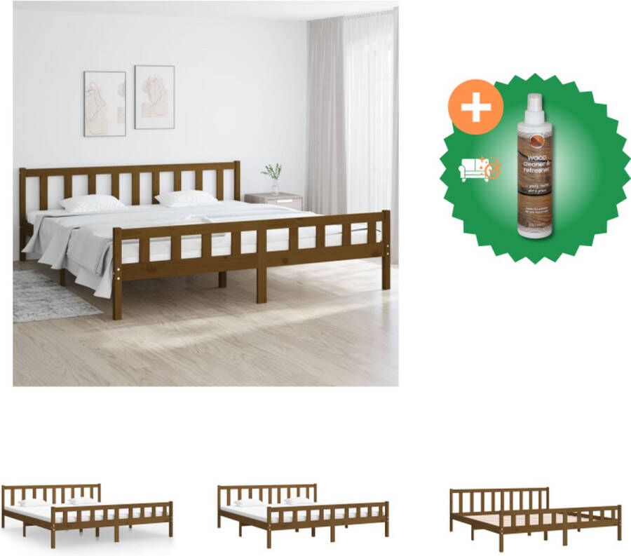 VidaXL Bedframe Homestyle Grenenhout 160x200 cm Honingbruin Bed Inclusief Houtreiniger en verfrisser