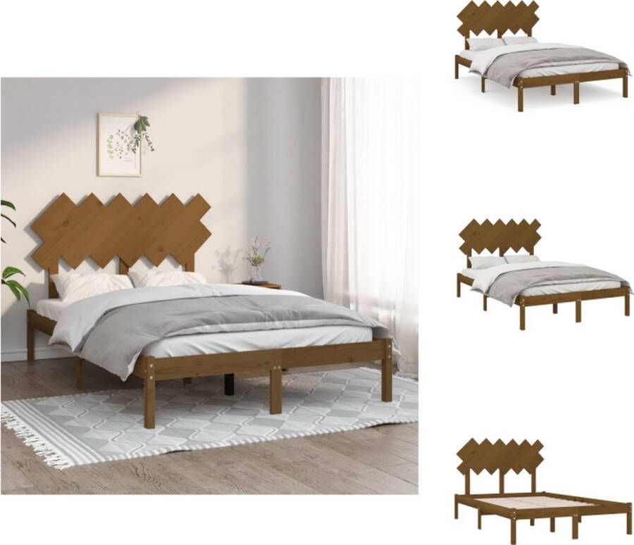 vidaXL Bedframe Honey Brown Solid Pine 195.5 x 125.5 x 31 cm Comfortable Headboard Plywood Slatted Base Bed