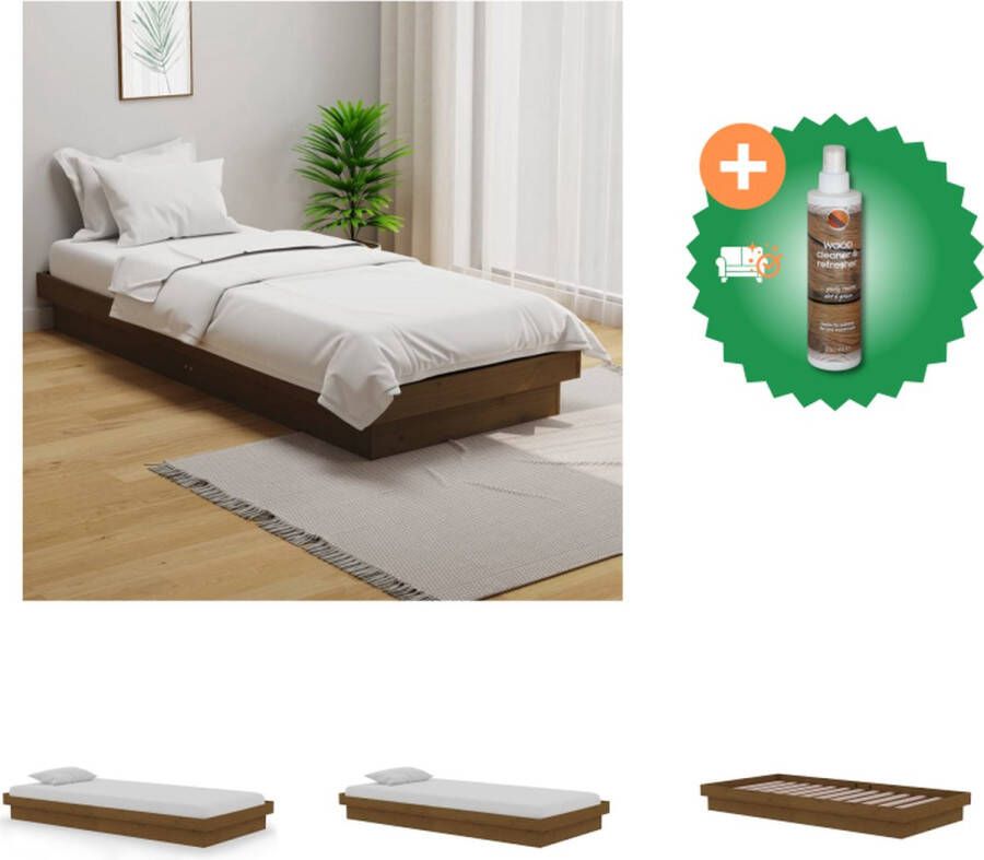 VidaXL Bedframe massief hout honingbruin 90x190 cm 3FT Single Bed Inclusief Houtreiniger en verfrisser
