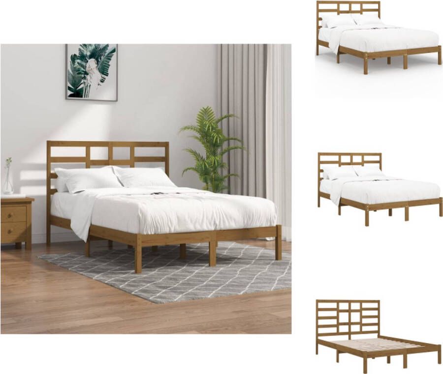 VidaXL Bedframe Honingbruin Massief grenenhout 195.5 x 146 x 104 cm Geschikt voor 140 x 190 cm matras Bed