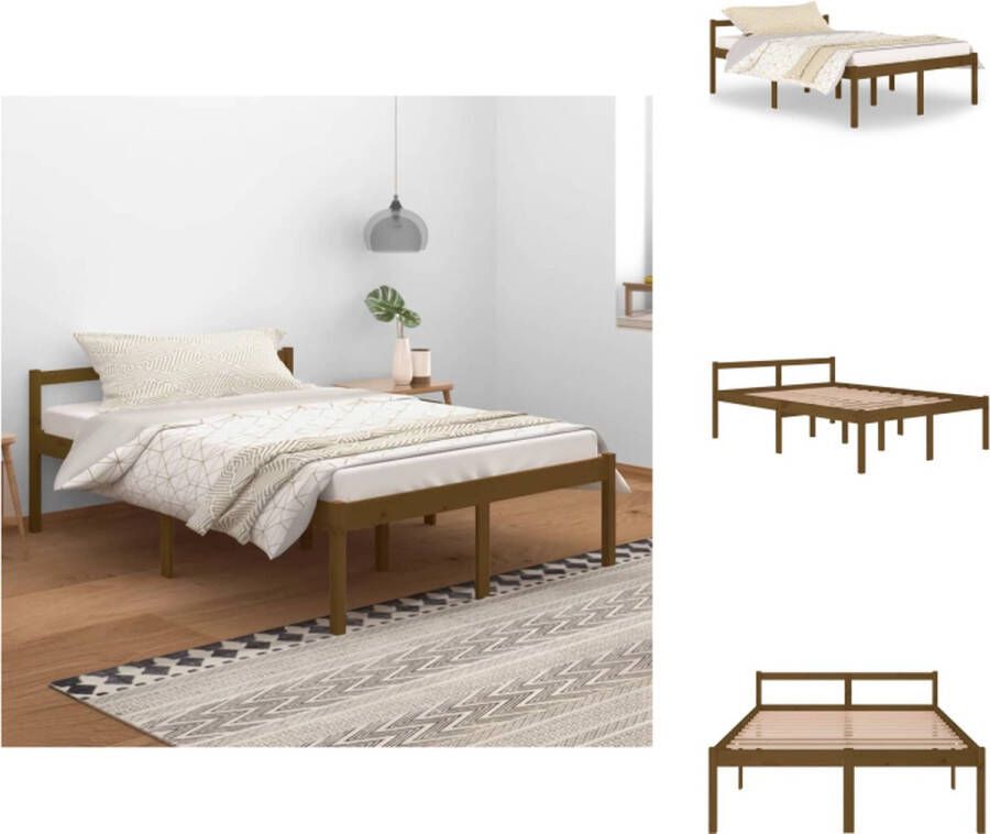VidaXL Bedframe Bedframes Seniorenbed Bed Seniorenbed massief grenenhout honingbruin 140x200 cm - Foto 2