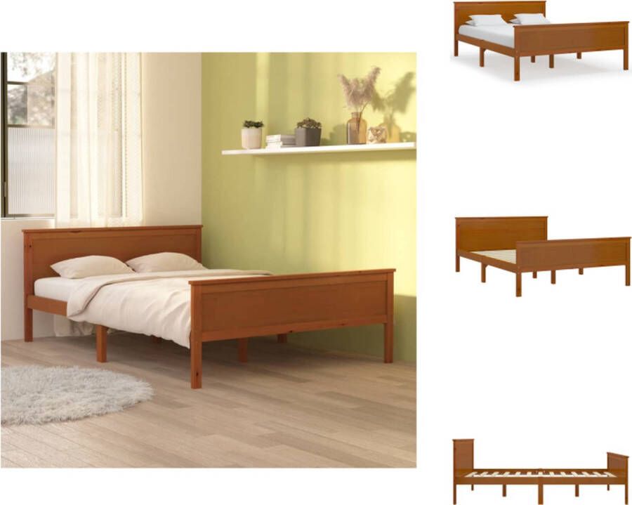 VidaXL Bedframe Honingbruin Praktisch Bed 208 x 128 x 77 cm Hoogwaardig grenenhout Stevige lattenbodem Montage vereist Bed