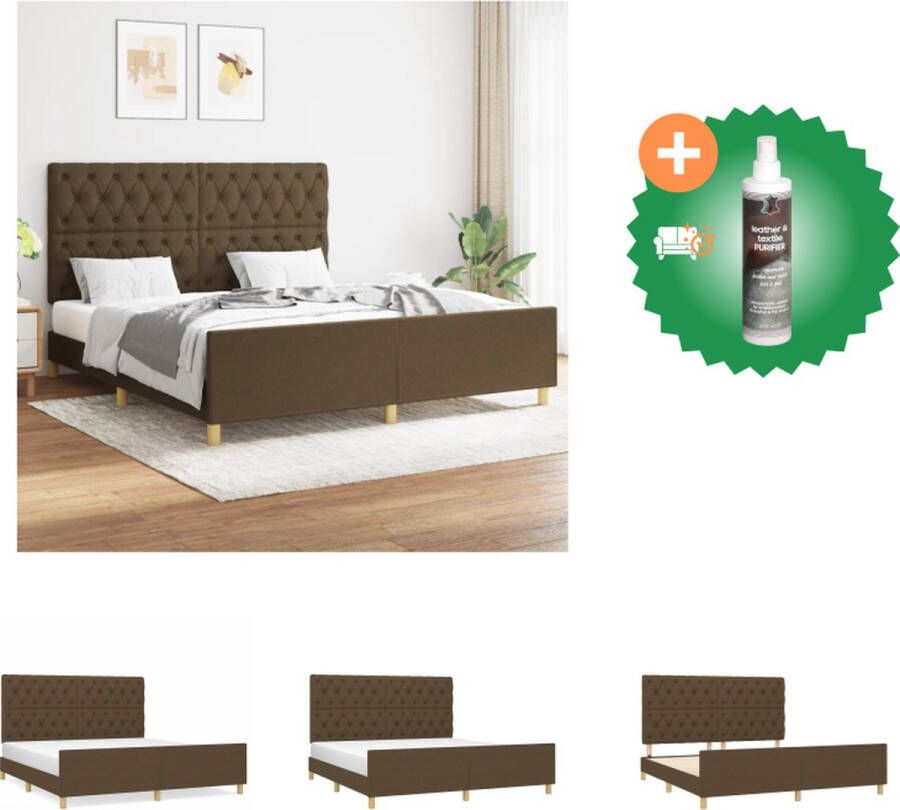 VidaXL Bedframe Hoofdeind Donkerbruin 203x166x118 128 cm Verstelbare Hoogte Stof Multiplex Lattenbodem Stevige Poten Bed Inclusief Reiniger - Foto 2