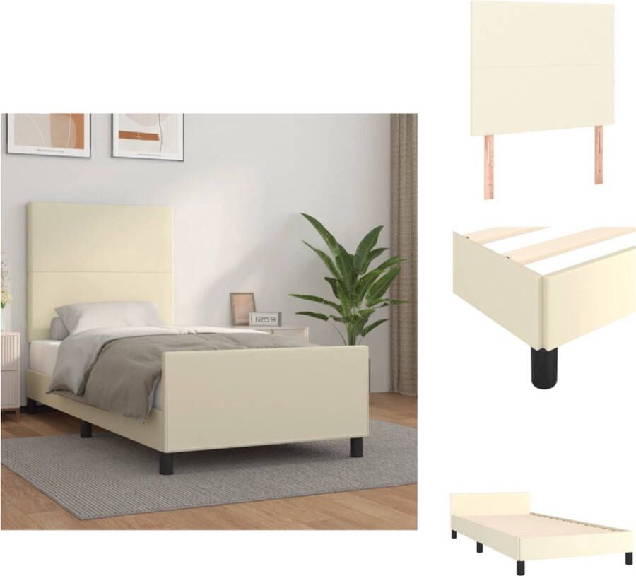 vidaXL Bedframe Hoofdeinde Crème 203 x 93 x 118 128 cm Kunstleer Bed