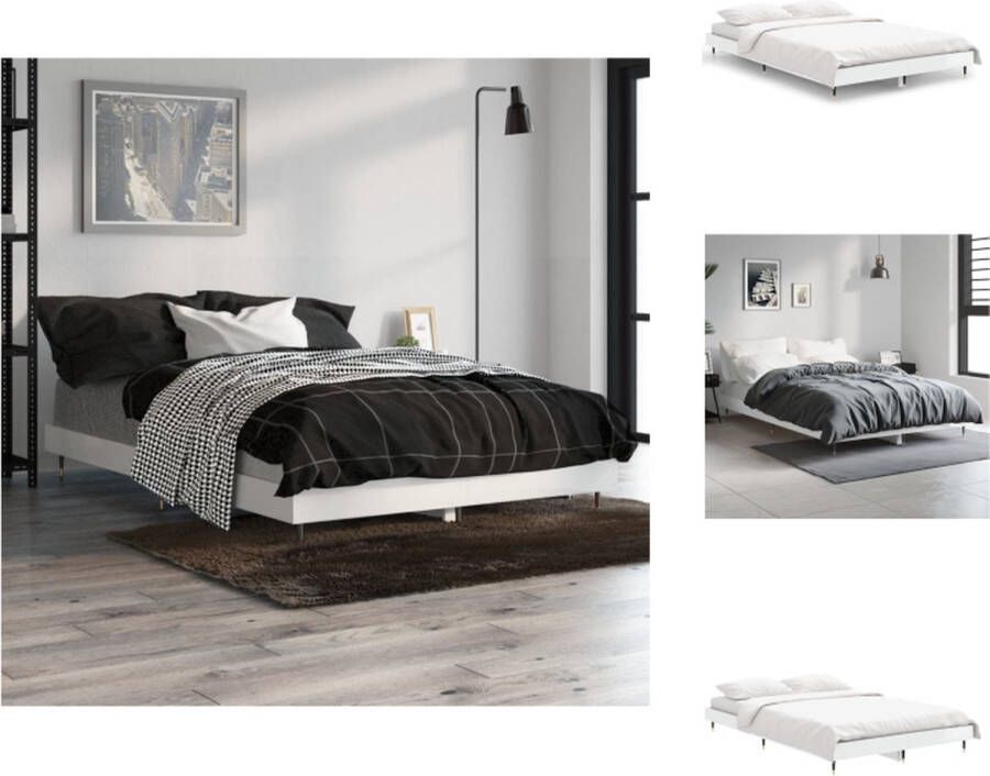 VidaXL Bedframe Hoogglans wit 193 x 123 x 20 cm Duurzaam hout en metaal Bed