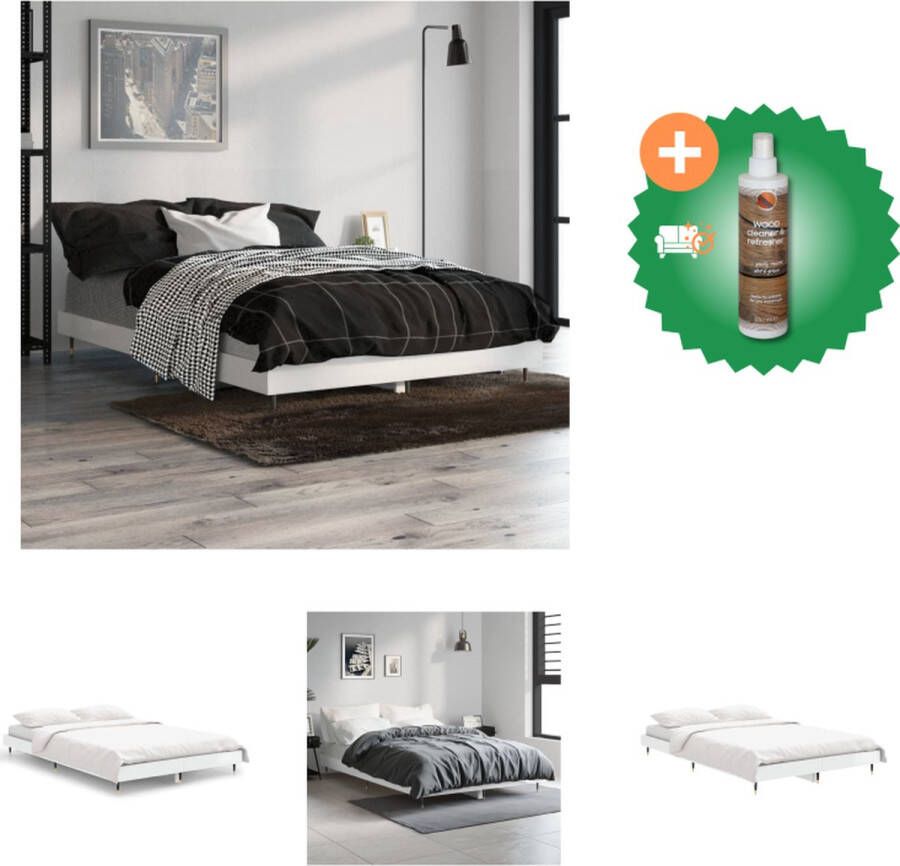VidaXL Bedframe Hoogglans wit 193 x 123 x 20 cm Duurzaam hout en metaal Bed Inclusief Houtreiniger en verfrisser - Foto 2