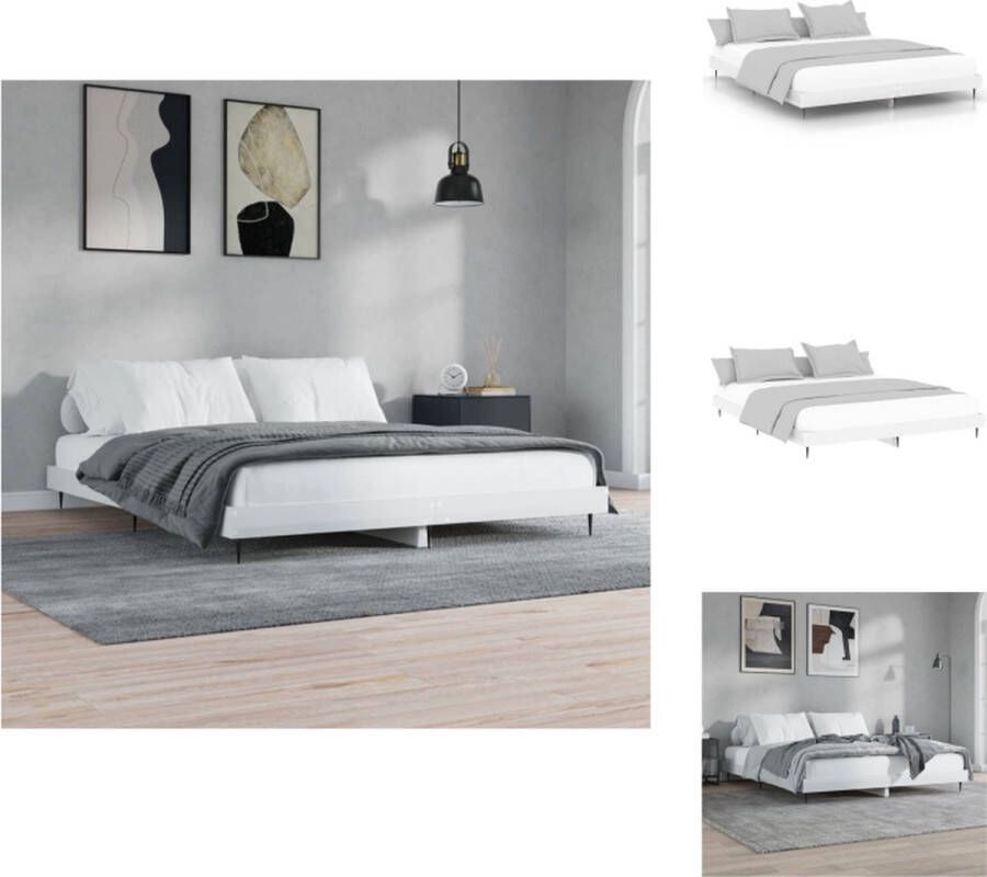 VidaXL Bedframe Hoogglans wit 203 x 123 x 20 cm Duurzaam houten frame Stevige metalen poten Multiplex lattenbodem Matras niet inbegrepen Bed - Foto 2