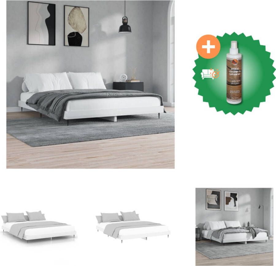 VidaXL Bedframe High Gloss White Bedframes Afmetingen- 203 x 203 x 20 cm Duurzaam bewerkt hout metalen poten multiplex lattenbodem Bed Inclusief Houtreiniger en verfrisser - Foto 3