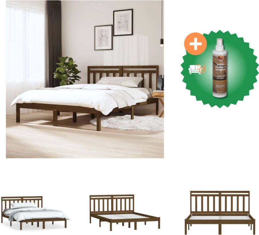 VidaXL Bedframe Hoogwaardig Grenenhout 205.5 x 156 x 100 cm Honingbruin Bed Inclusief Houtreiniger en verfrisser