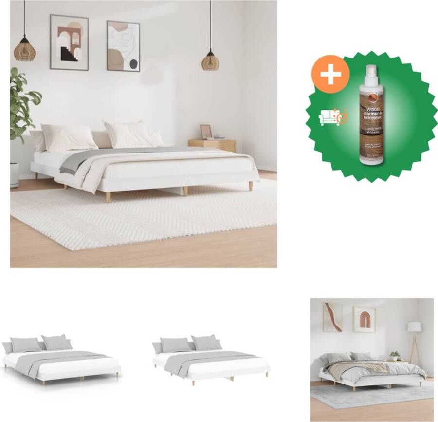 VidaXL Bedframe Hoogglans wit 203 x 123 x 20 cm Duurzaam houten frame Stevige metalen poten Multiplex lattenbodem Matras niet inbegrepen Bed Inclusief Houtreiniger en verfrisser - Foto 3