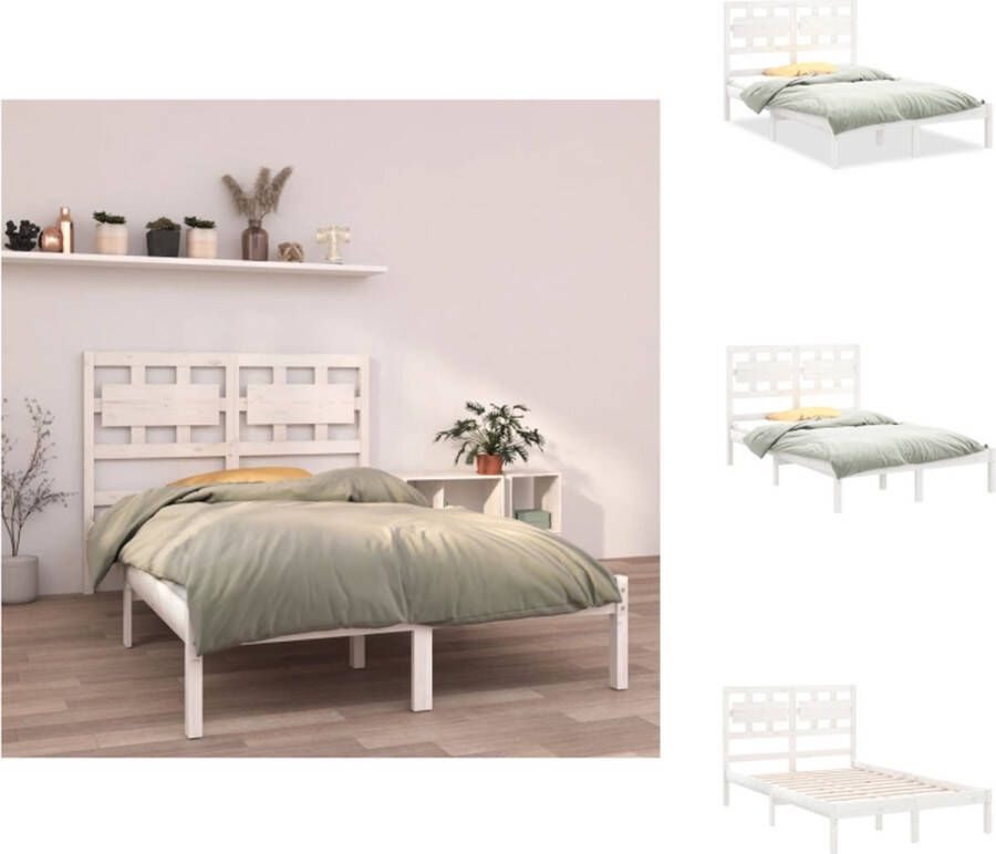 VidaXL Bedframe Bedframes Tweepersoonsbed Bed Bedframe massief hout wit 140x200 cm - Foto 2