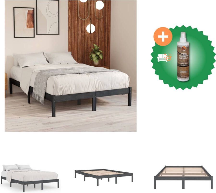 VidaXL Bedframe Hout 205.5 x 185.5 x 31 cm Geschikt voor matras 180 x 200 cm Grijs Massief grenenhout Bed Inclusief Houtreiniger en verfrisser - Foto 1