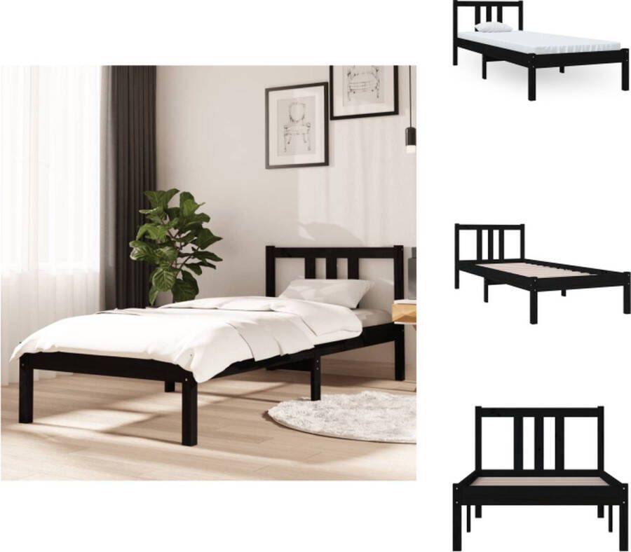 VidaXL Bedframe Hout Eenpersoons 195.5 x 80.5 x 69.5 cm Zwart Bed