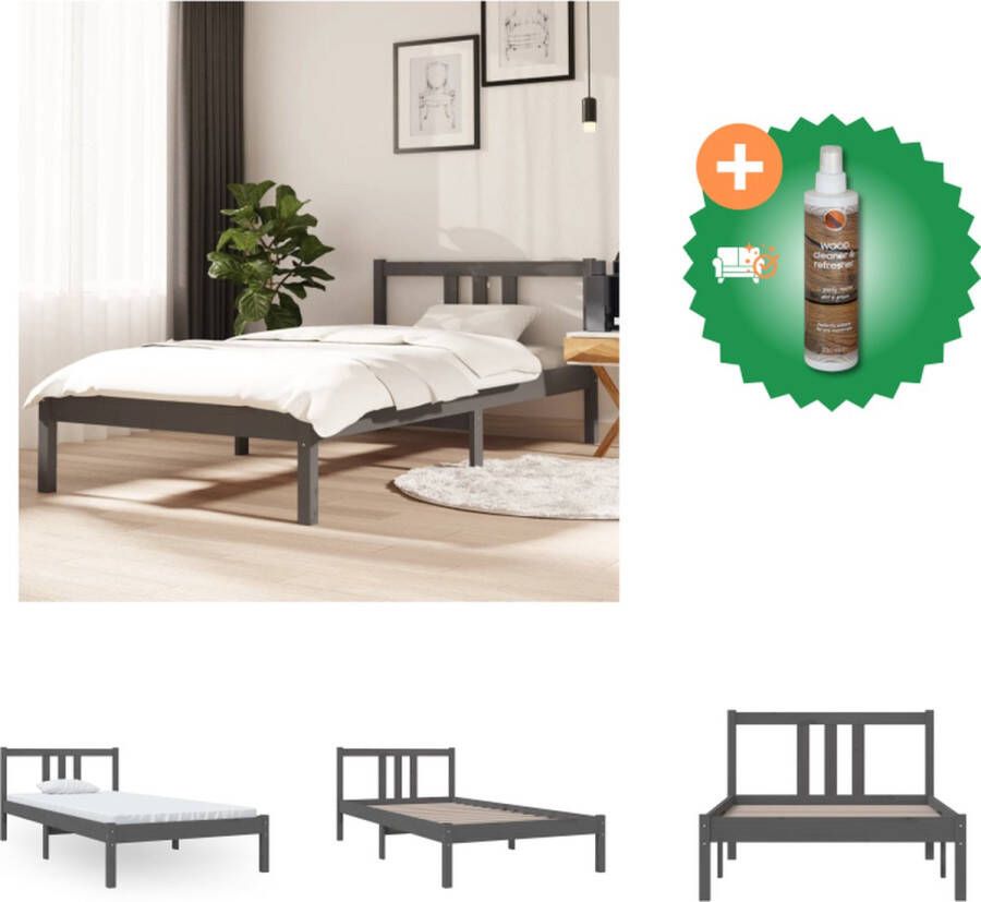 VidaXL Bedframe Hout Eenpersoons 195.5 x 95.5 x 69.5 cm Grijs Bed Inclusief Houtreiniger en verfrisser