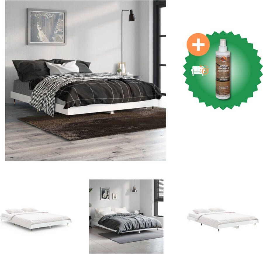 VidaXL Bedframe Hout en Metaal Hoogglans Wit 193 x 138 x 20 cm Montage vereist Bed Inclusief Houtreiniger en verfrisser