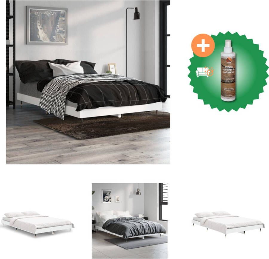 VidaXL Bedframe Hout en Metaal Multiplex lattenbodem Wit 193 x 123 x 20 cm Bed Inclusief Houtreiniger en verfrisser