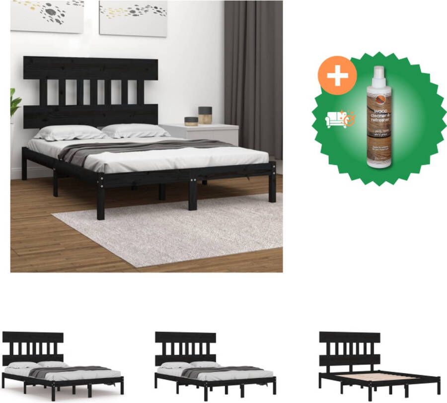VidaXL Bedframe Houten bedframe 195.5 x 140.5 x 69.5 cm Zwart Geschikt voor matras van 135 x 190 cm Stabiel en comfortabel Inclusief hoofdeind Montage vereist Bed Inclusief Houtreiniger en verfrisser - Foto 4