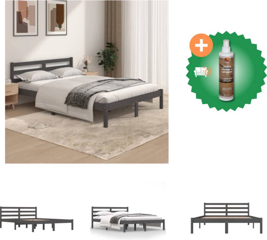VidaXL Houten Bedframe Classic 135x190 cm Grijs Massief grenenhout Lattenbodem inbegrepen Hoofdeinde voor extra ondersteuning Excl matras 195.5x141x100 cm (LxBxH) Montage vereist Bed Inclusief Houtreiniger en verfrisser - Foto 4