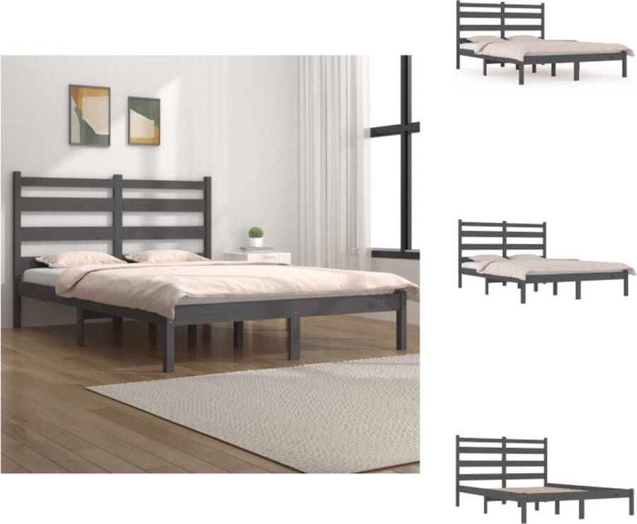 VidaXL Bedframe Hout Grijs 205.5 x 205.5 x 100 cm Massief grenenhout Inclusief hoofdeinde Geschikt voor matras 200 x 200 cm Montage vereist Bed - Foto 1