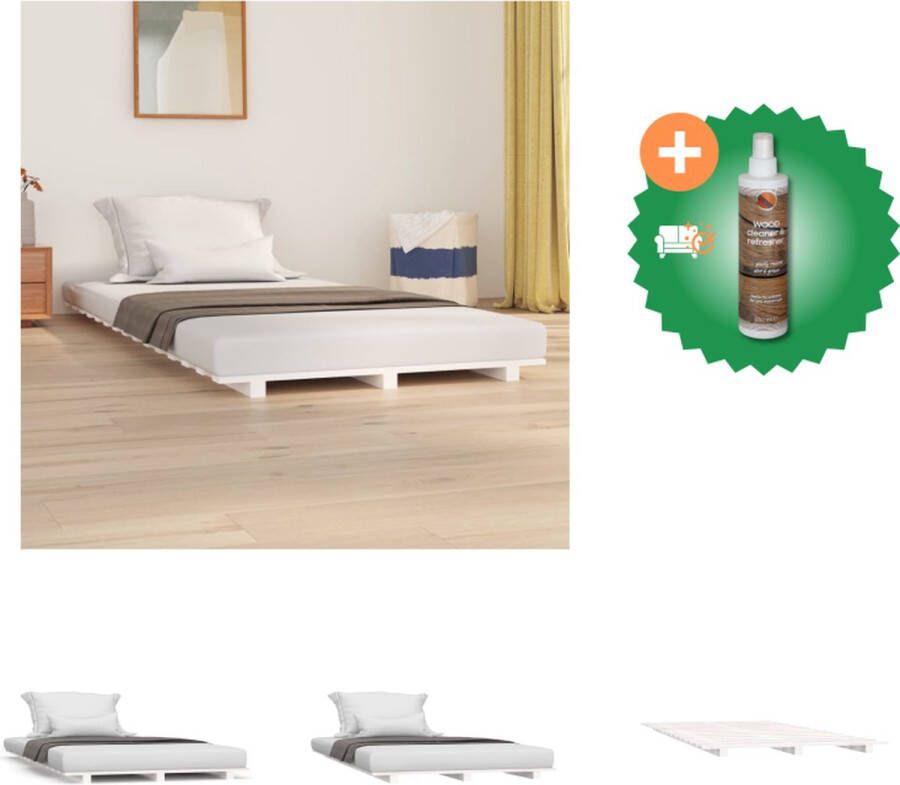 VidaXL Bedframe Massief Grenenhout Wit 195.5 x 95.5 x 52.5 cm Geschikt voor 90 x 190 cm matras Bed Inclusief Houtreiniger en verfrisser